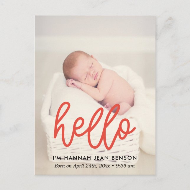 Hello - Cute birth announcement photo Postcard (Front)