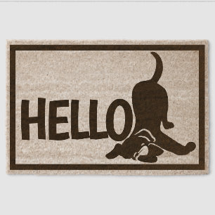 Hello Cute Black Lab Dog Coir Mat