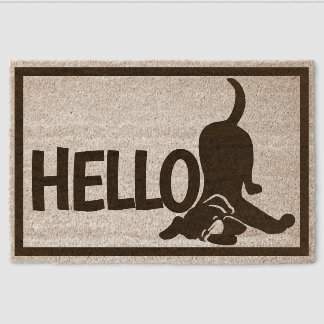 Hello Cute Black Lab Dog Coir Mat
