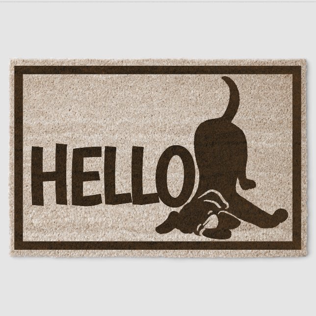 Hello Cute Black Lab Dog Coir Mat (Front)