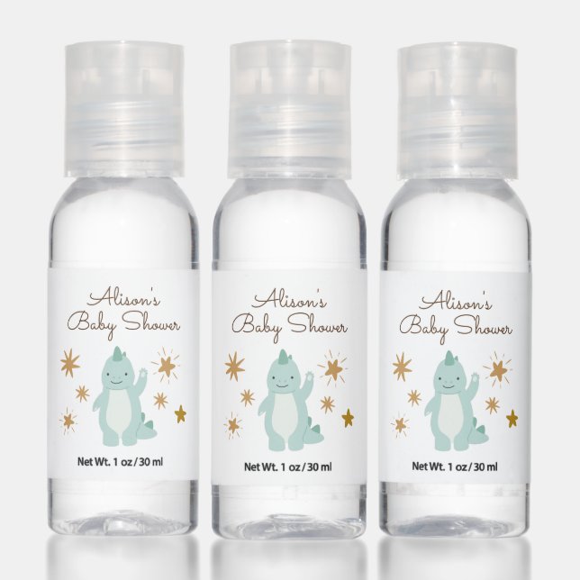 Hello Cute Blue Dinosaur with Stars Baby Shower Hand Sanitizer (Set)