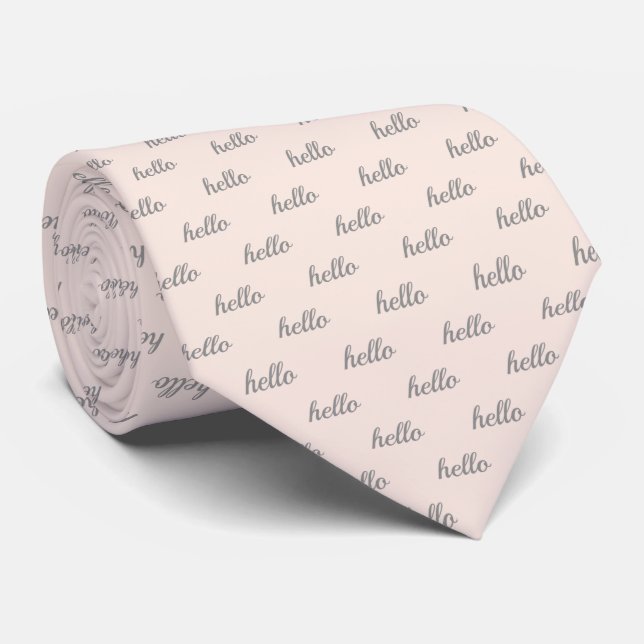 Hello Cute Blush Pink & Gray Girly Retro Cursive  Tie (Rolled)