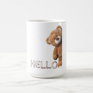 Hello Cute Brown Teddy Bear Coffee Mug