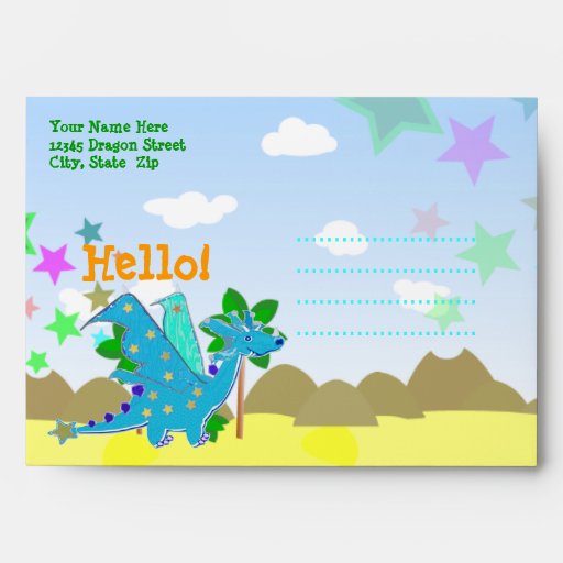 Hello Cute Cartoon Dragon Kids Envelopes | Zazzle