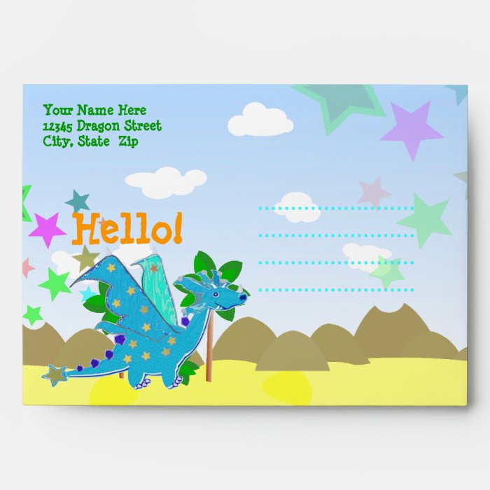Hello Cute Cartoon Dragon Kids Envelopes