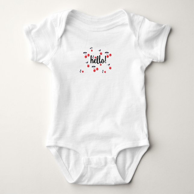 Hello! Cute Cherries One-Piece Baby Bodysuit (Front)