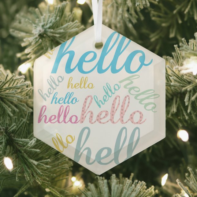 Hello Cute Colorful Hello Gifts Glass Ornament (Insitu)