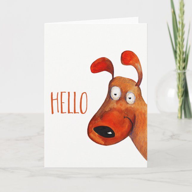 "Hello" Cute Dog Watercolor Blank Inside Card (Front)