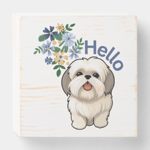 hello Cute Dog Wooden Box Sign