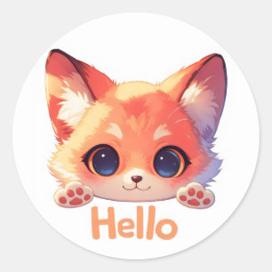 Hello Cute Fox Anime Classic Round Sticker