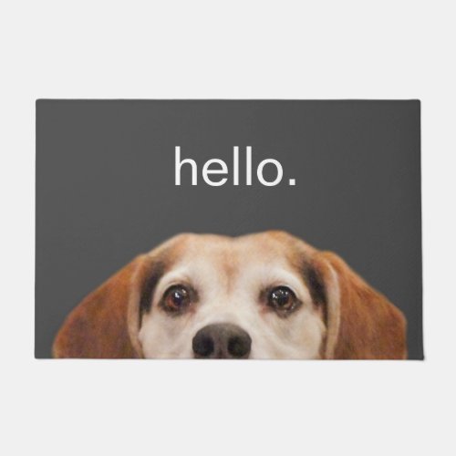 Hello Cute Funny Beagle Dog Face Gray Doormat