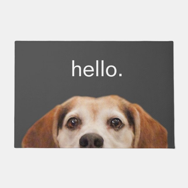 Hello Cute Funny Beagle Dog Face Gray Doormat (Front)