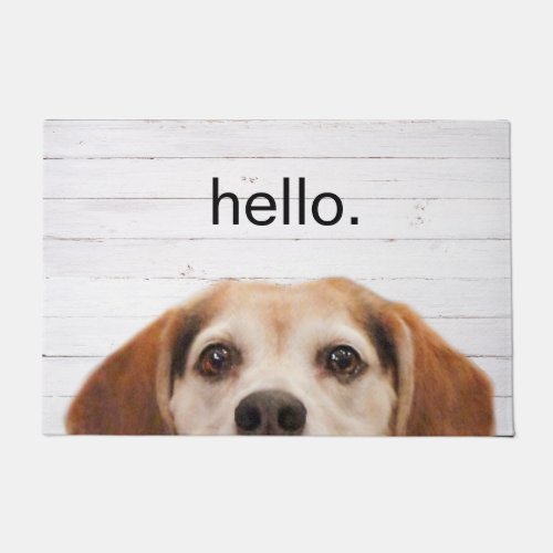 Hello Cute Funny Beagle Dog Face White Wood Doormat