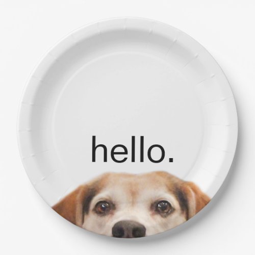 Hello Cute Funny Beagle Dog Modern Trendy Paper Plates