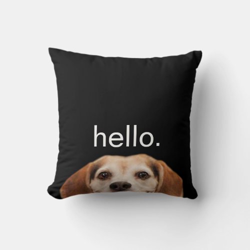 Hello Cute Funny Smiling Beagle Dog Modern Black Throw Pillow