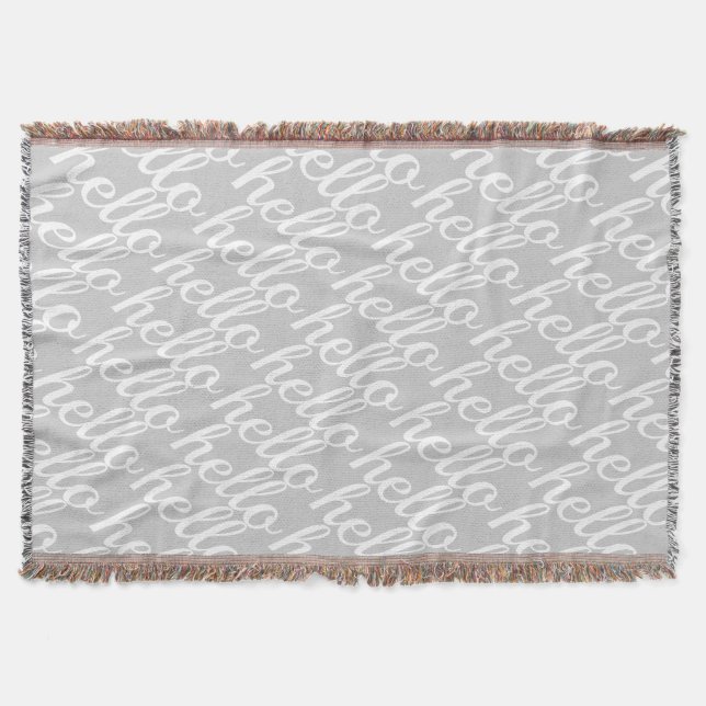 Hello Cute Gray and White Hello Gifts Throw Blanket (Front)