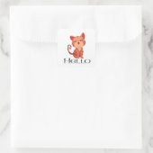 Hello Cute Kitten Cat Orange Tabby Kitty Love Square Sticker (Bag)