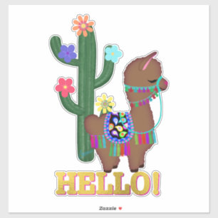 Hello! Cute Llama and Cactus Sticker