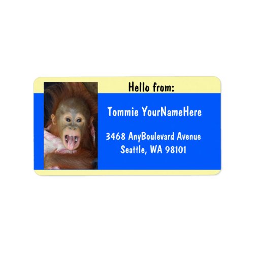 Hello Cute Orangutan Tongue Monkey Business Label