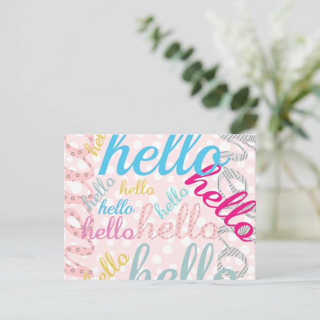 Hello Cute Pastel Typography Postcard (Standing Front)