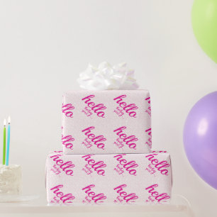 Hello Cute Pink Baby Girl or Personalize Wrapping Paper