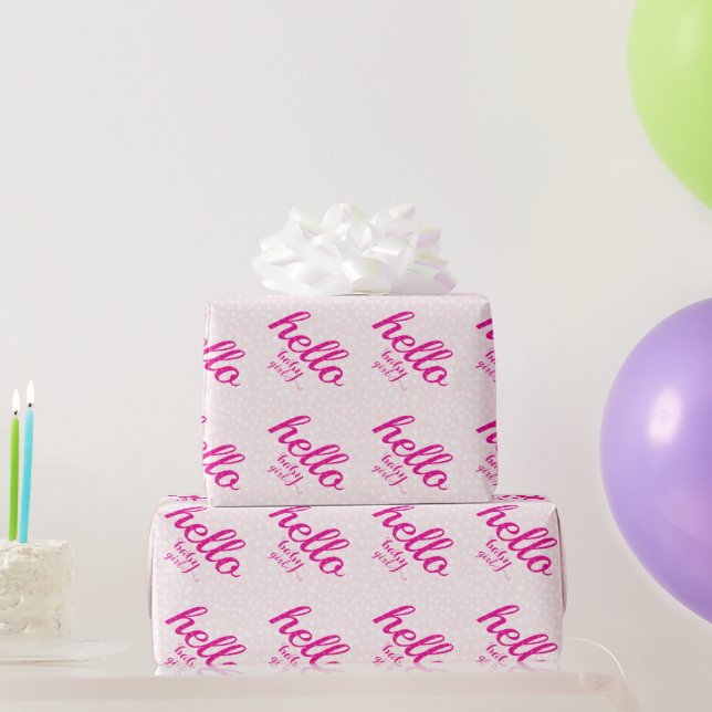 Hello Cute Pink Baby Girl or Personalize Wrapping Paper (Party Gifts)