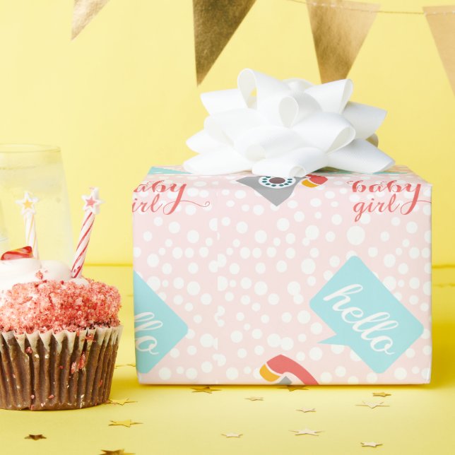 Hello Cute Pink Baby Girl or Personalize Wrapping Paper (Birthday Party)