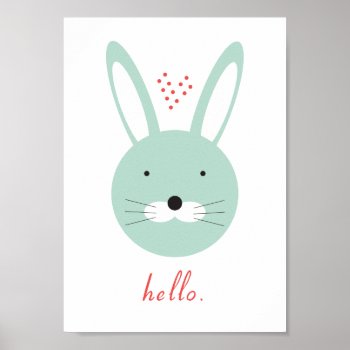 'hello' Cute Rabbit Poster by BlueMatchesStudio at Zazzle