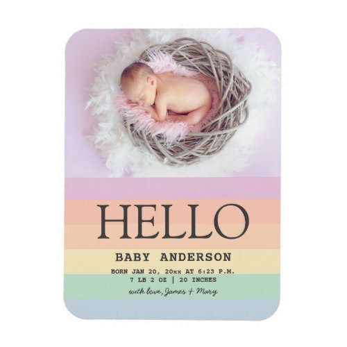 Hello Cute Rainbow Baby Photo Birth Announcement Magnet