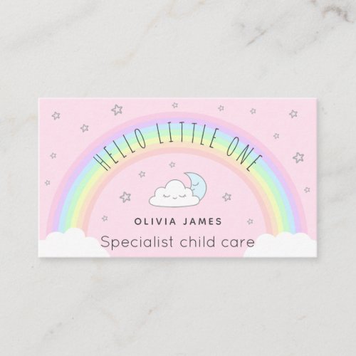 Hello cute rainbow moon cloud childcare babysitter business card