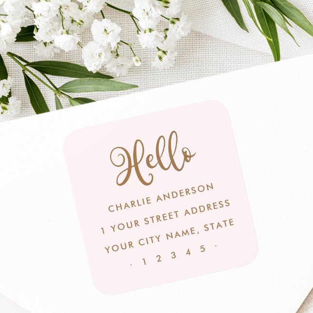 Hello cute script modern minimalist return address square sticker (Hello cute script modern minimalist return address square sticker)