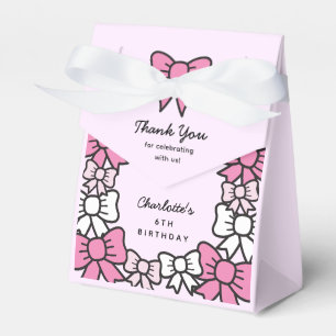Hello Cutie Cartoon Pink Bow Birthday Party Favor Boxes