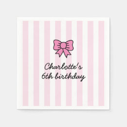 Hello Cutie Cartoon Pink Bow Birthday Party Napkins