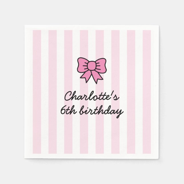 Hello Cutie Cartoon Pink Bow Birthday Party Napkins (Front)