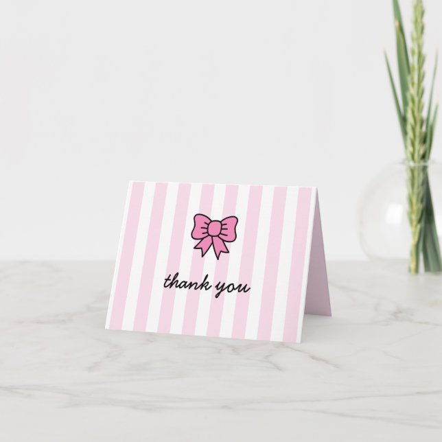 Hello Cutie Cartoon Pink Bow Thank You Card (Front)