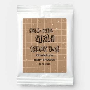 Hello Cutie Girly Cute Brown Gingham Baby Shower Lemonade Drink Mix