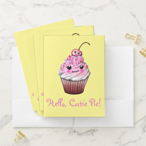 Hello Cutie Pie Kawaii Cupcake Pocket Folder