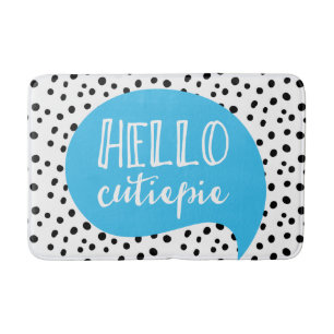 Hello cutie-pie spotty blue bath mat