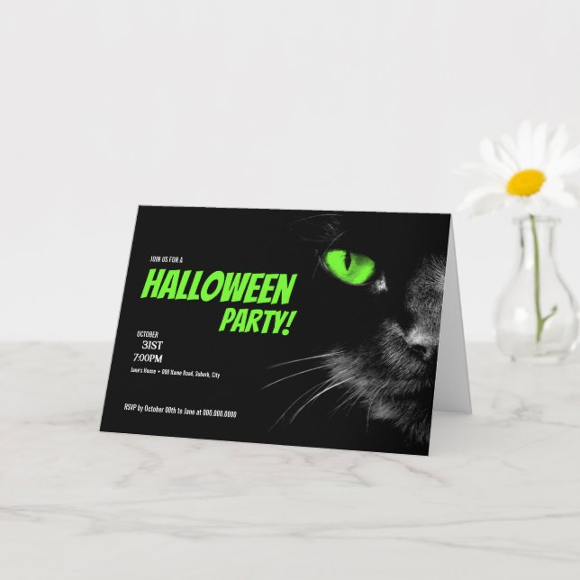 Hello Darkness Green Eyes Halloween Party Card (Small Plant)