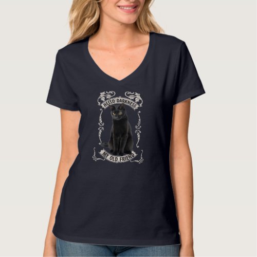 Hello Darkness My Old Friend Black Cat Lovers Musi T_Shirt