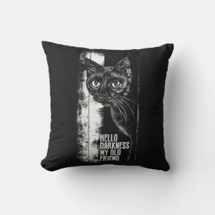 Hello Darkness My Old Friend Black Cat Sketch Throw Pillow