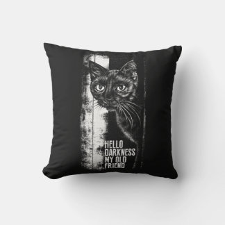 Hello Darkness My Old Friend Black Cat Sketch Throw Pillow