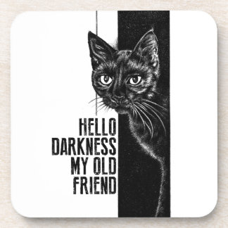 Hello Darkness My Old Friend Black Cat Sketch V2 Beverage Coaster