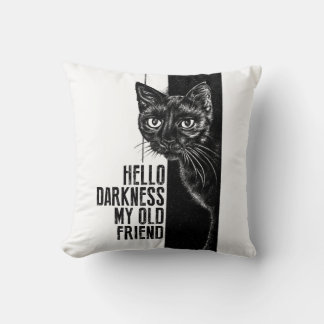 Hello Darkness My Old Friend Black Cat Sketch V2 Throw Pillow