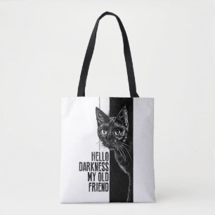 Hello Darkness My Old Friend Black Cat Sketch V2 Tote Bag