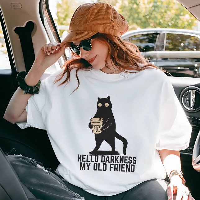 Hello Darkness My Old Friend Funny Cat Coffee T-Shirt (Creator Uploaded)