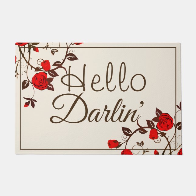 Hello Darlin' Red Roses Doormat (Front)