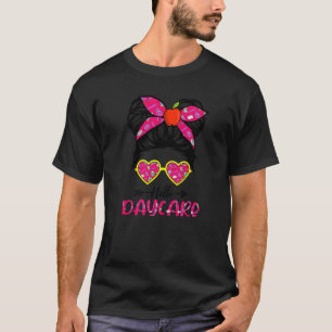 Hello Daycare Back To School Messy Bun Kids Teache T-Shirt