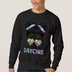 Hello Daycare Tie Dye Messy Bun Kids Back To Schoo Sweatshirt