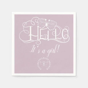 Hello decorative script dusty blue it's a girl napkins